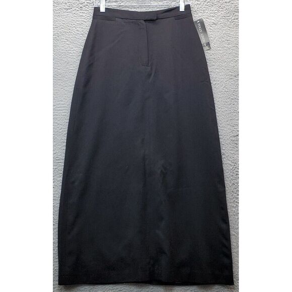 Larry Levine A Line Skirt Women Petite 8 Black Fully Lined Wool Vent Coin Pocket - Picture 1 of 6